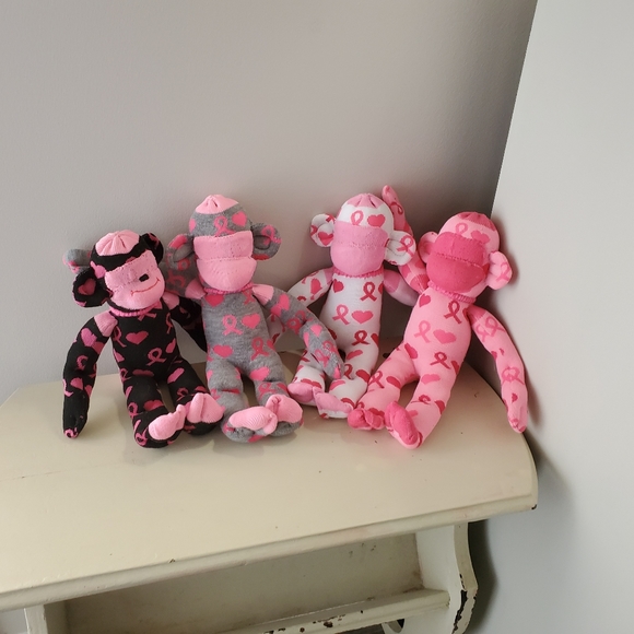 Pink Ribbon Sock Monkey - Grey - Picture 7 of 7